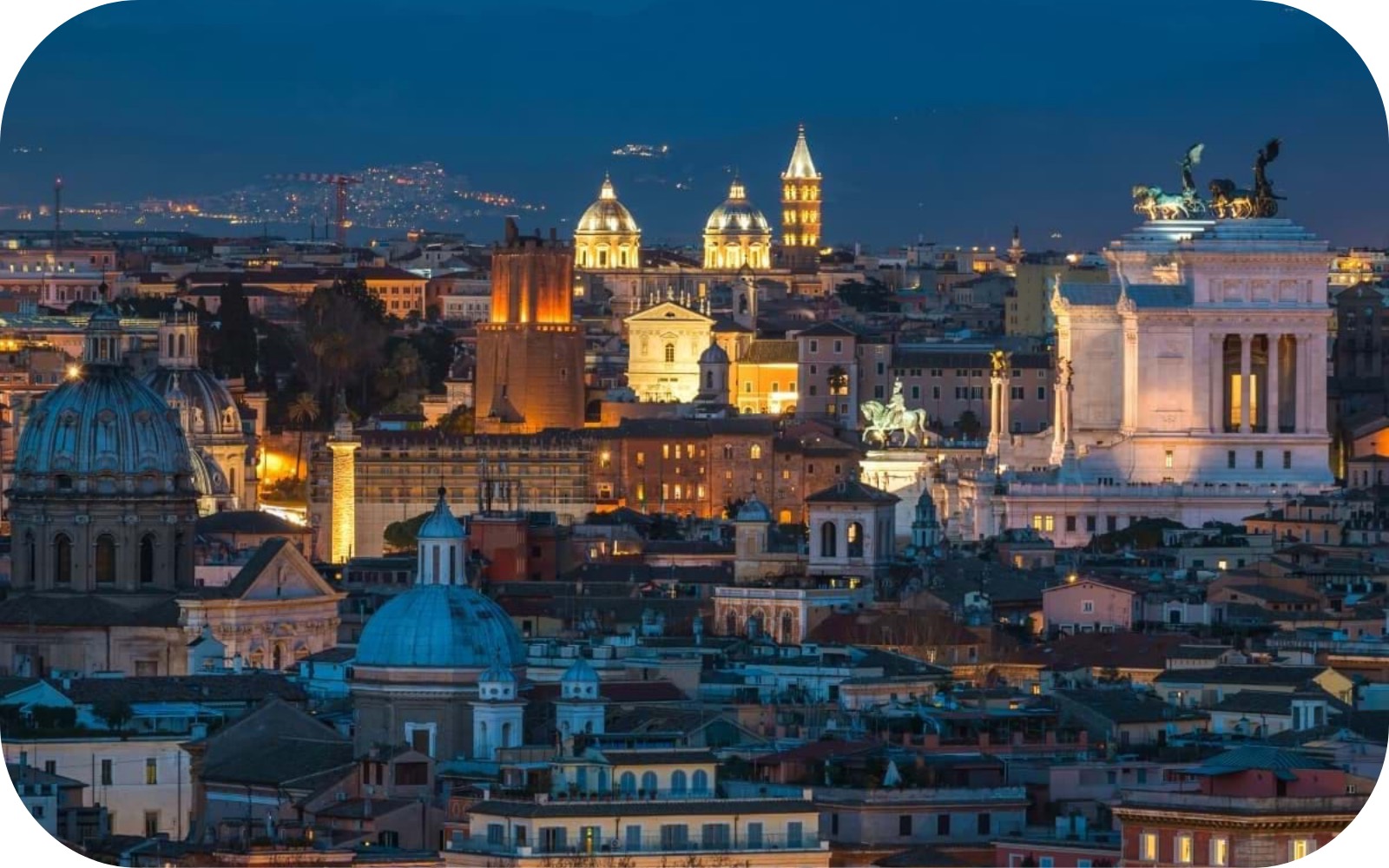Rome skyline with domes at dusk